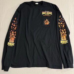 Iron Horse Saloon Shirt Mens 2XL Black Long Sleeve Made in USA Graphic Pocket